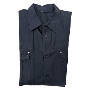 Straight Faded Short Sleeve Button Down Camp Shirt 3X Black Epaulet Pockets